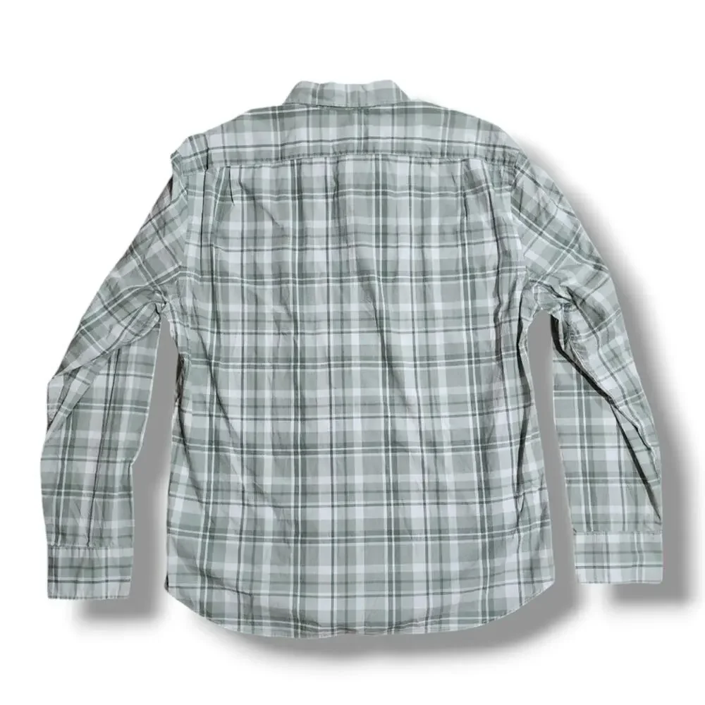 J.Crew Flex Washed Slim Untucked Moss Greem Plaid Button Down Shirt